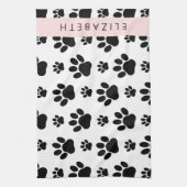 Paw Pattern, Dog Paws, Black and White, Jouw naam Theedoek (Verticaal)