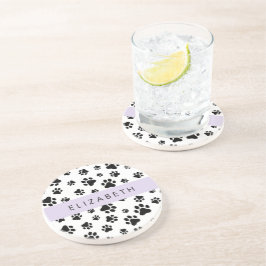 Paw Pattern, Dog Paws, Black and White, Jouw naam Zandsteen Onderzetter