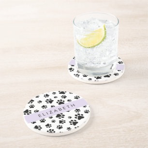 Paw Pattern, Dog Paws, Black and White, Jouw naam Zandsteen Onderzetter