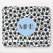Paw Pattern, Dog Paws, Black and White, Monogram Muismat (Voorkant)