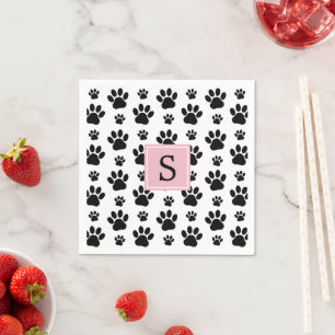 Paw Pattern, Dog Paws, Black and White, Monogram Servet