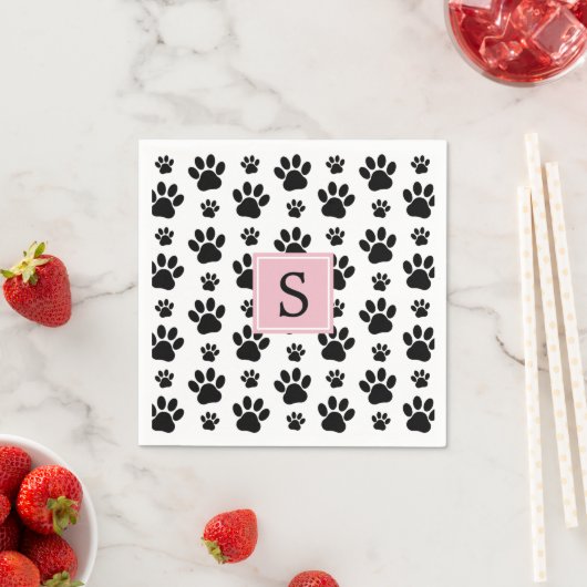 Paw Pattern, Dog Paws, Black and White, Monogram Servet (Insitu)