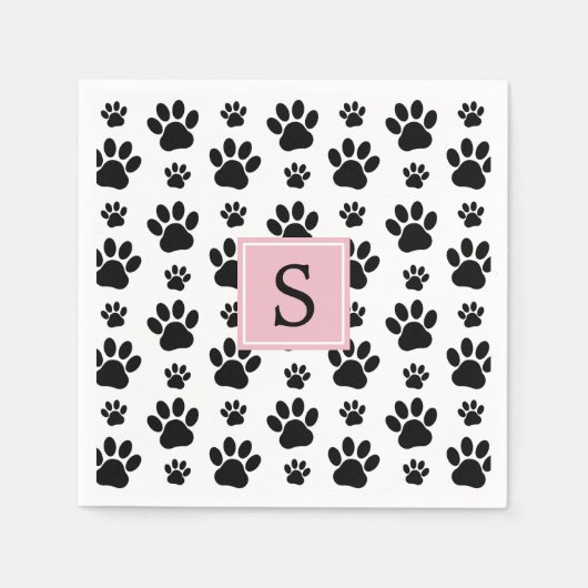 Paw Pattern, Dog Paws, Black and White, Monogram Servet (Voorkant)