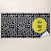 Paw Pattern, Dog Paws, Black and White, Monogram Strandlaken (Voorkant)