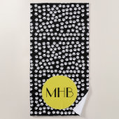 Paw Pattern, Dog Paws, Black and White, Monogram Strandlaken (Voorkant)