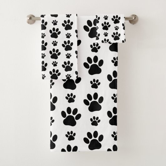 Paw Pattern, Dog Paws, Paw Prints, Black and White Bad Handdoek (Insitu)
