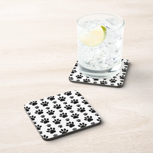 Paw Pattern, Dog Paws, Paw Prints, Black and White Bier Onderzetter (Rechterzijde)