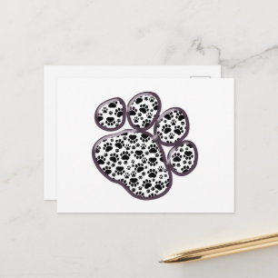 Paw Pattern, Dog Paws, Paw Prints, Black and White Briefkaart