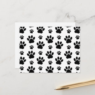 Paw Pattern, Dog Paws, Paw Prints, Black and White Briefkaart