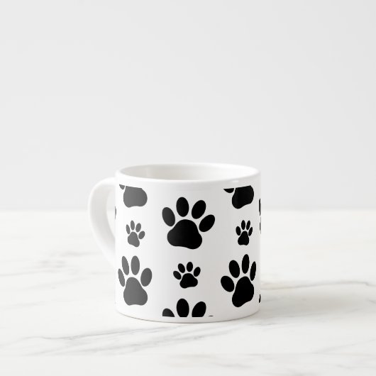 Paw Pattern, Dog Paws, Paw Prints, Black and White Espresso Kop (Voorkant links)