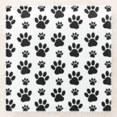 Paw Pattern, Dog Paws, Paw Prints, Black and White Glazen Onderzetter (Voorkant)