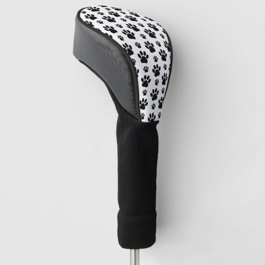 Paw Pattern, Dog Paws, Paw Prints, Black and White Golfheadcover (Schuin)