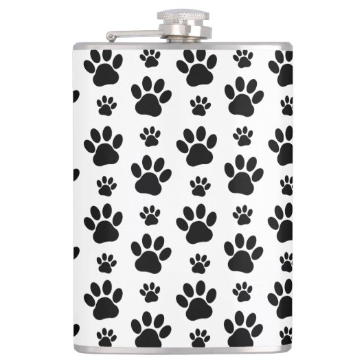 Paw Pattern, Dog Paws, Paw Prints, Black and White Heupfles (Voorkant)