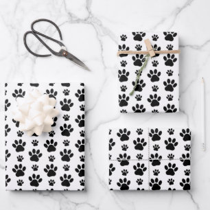 Paw Pattern, Dog Paws, Paw Prints, Black and White Inpakpapier Vel