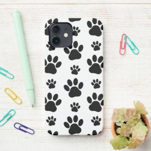Paw Pattern, Dog Paws, Paw Prints, Black and White iPhone 12 Hoesje
