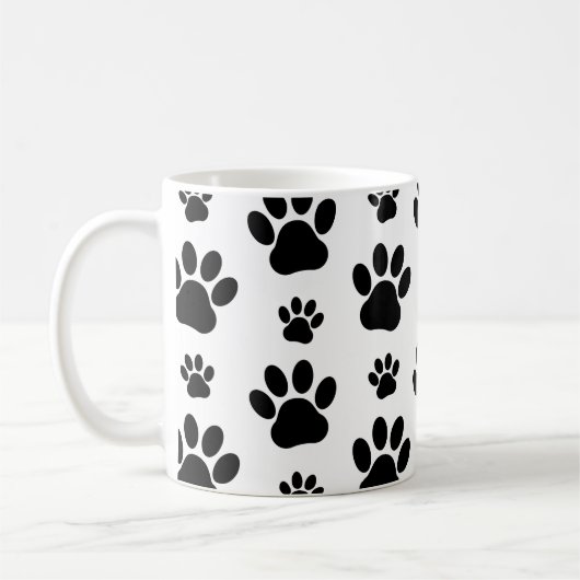 Paw Pattern, Dog Paws, Paw Prints, Black and White Koffiemok (Links)