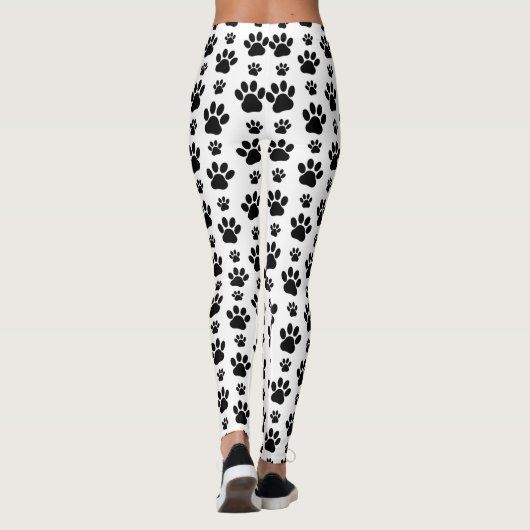 Paw Pattern, Dog Paws, Paw Prints, Black and White Leggings (Achterkant)
