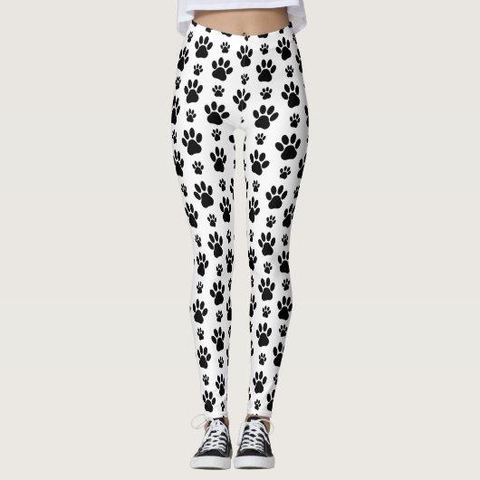 Paw Pattern, Dog Paws, Paw Prints, Black and White Leggings (Voorkant)