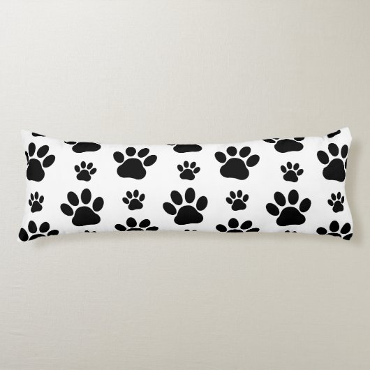 Paw Pattern, Dog Paws, Paw Prints, Black and White Lichaamskussen (Voorkant)
