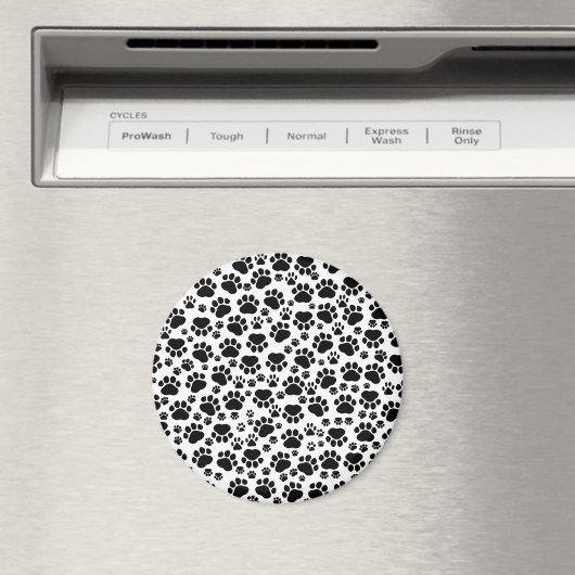 Paw Pattern, Dog Paws, Paw Prints, Black and White Magneet (Insitu (Vaatwasser))