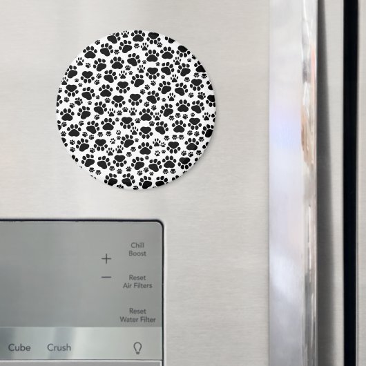 Paw Pattern, Dog Paws, Paw Prints, Black and White Magneet (Insitu (Koelkast))