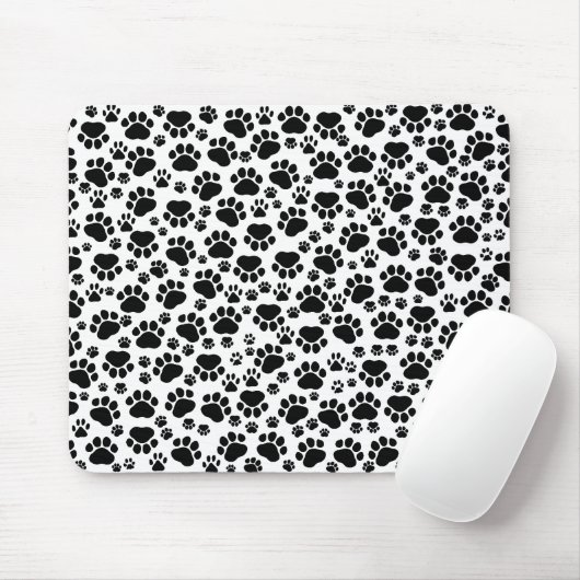 Paw Pattern, Dog Paws, Paw Prints, Black and White Muismat (Met muis)