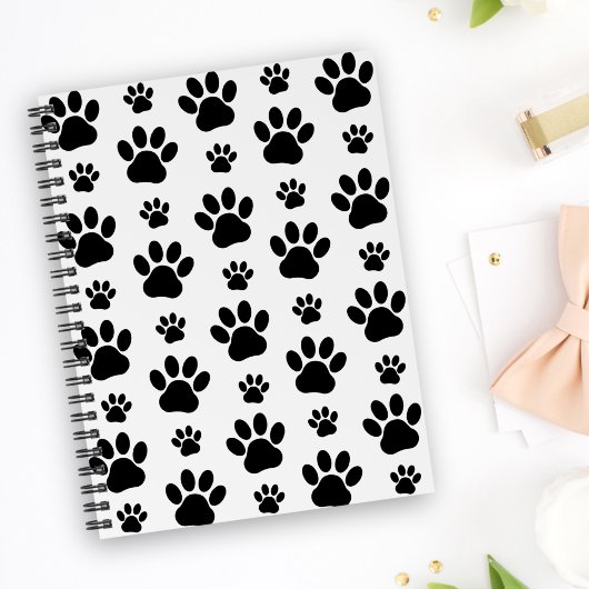 Paw Pattern, Dog Paws, Paw Prints, Black and White Notitieboek