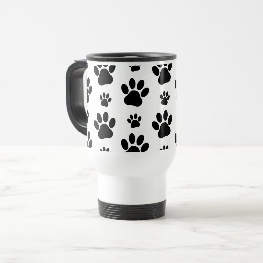 Paw Pattern, Dog Paws, Paw Prints, Black and White Reisbeker (Voorkant links)