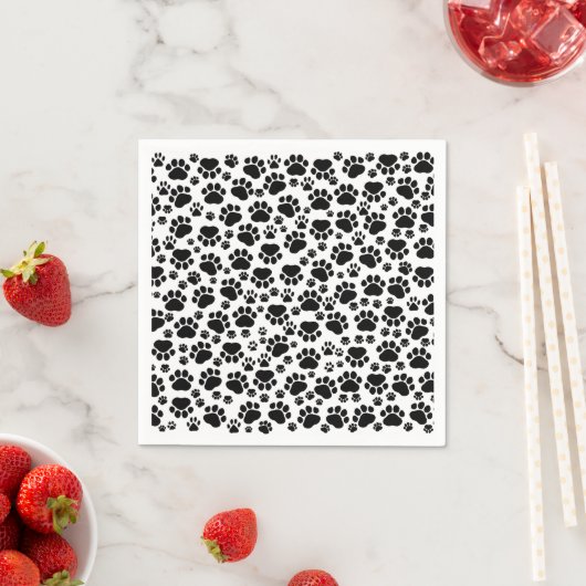Paw Pattern, Dog Paws, Paw Prints, Black and White Servetten (Insitu)