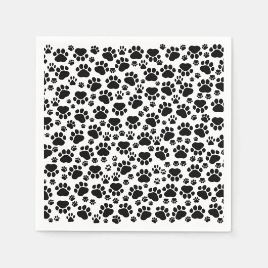 Paw Pattern, Dog Paws, Paw Prints, Black and White Servetten (Voorkant)