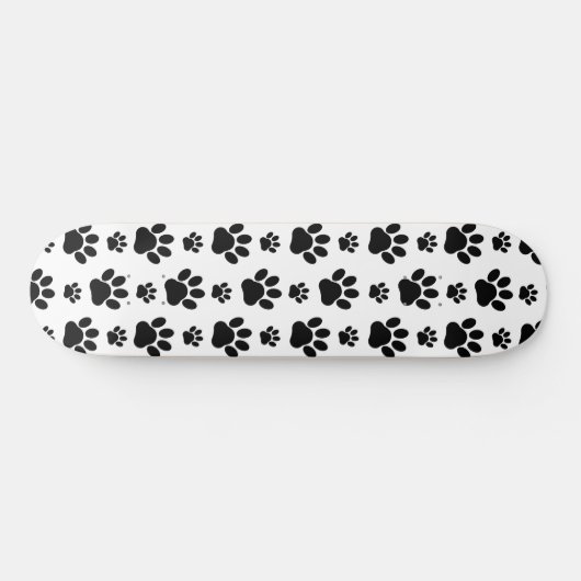 Paw Pattern, Dog Paws, Paw Prints, Black and White Skateboard (Horizontaal)