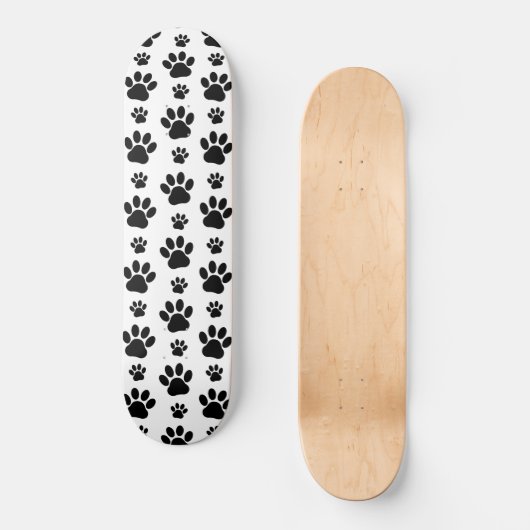 Paw Pattern, Dog Paws, Paw Prints, Black and White Skateboard (Voorkant)