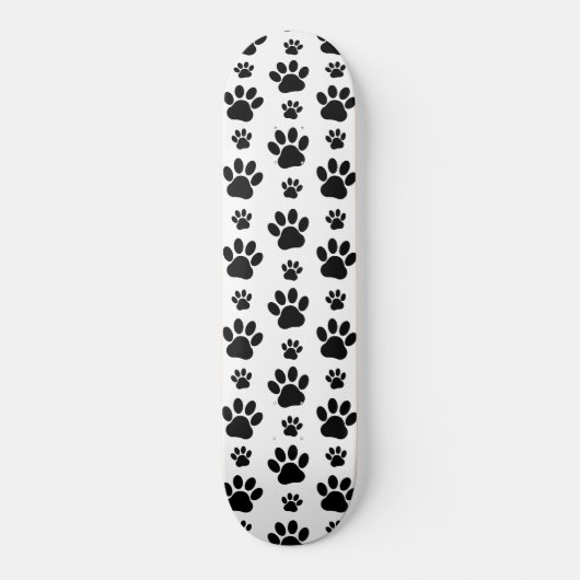 Paw Pattern, Dog Paws, Paw Prints, Black and White Skateboard (Voorkant)