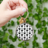 Paw Pattern, Dog Paws, Paw Prints, Black and White Sleutelhanger (Hand)