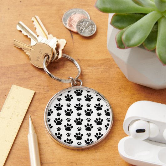 Paw Pattern, Dog Paws, Paw Prints, Black and White Sleutelhanger (Bureau)