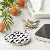 Paw Pattern, Dog Paws, Paw Prints, Black and White Sleutelhanger (Zijkant)