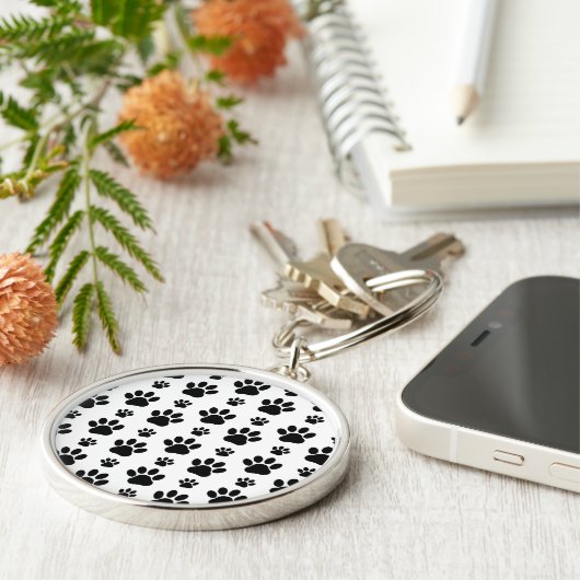 Paw Pattern, Dog Paws, Paw Prints, Black and White Sleutelhanger (Zijkant)