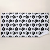 Paw Pattern, Dog Paws, Paw Prints, Black and White Strandlaken (Voorkant)