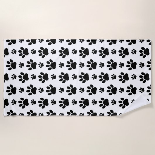 Paw Pattern, Dog Paws, Paw Prints, Black and White Strandlaken (Voorkant)