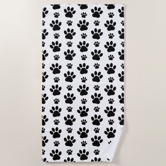 Paw Pattern, Dog Paws, Paw Prints, Black and White Strandlaken (Voorkant)
