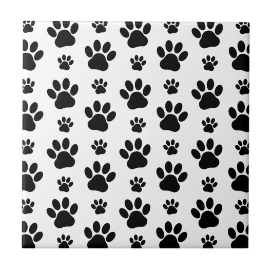 Paw Pattern, Dog Paws, Paw Prints, Black and White Tegeltje (Voorkant)