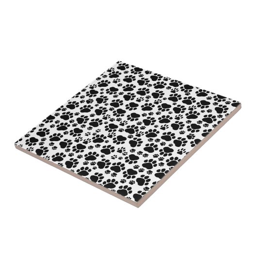 Paw Pattern, Dog Paws, Paw Prints, Black and White Tegeltje (Zijkant)