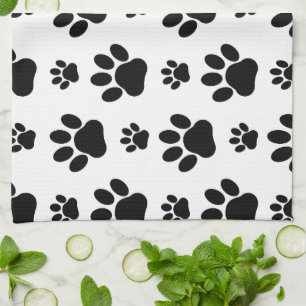 Paw Pattern, Dog Paws, Paw Prints, Black and White Theedoek