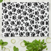 Paw Pattern, Dog Paws, Paw Prints, Black and White Theedoek (Gevouwen)
