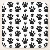 Paw Pattern, Dog Paws, Paw Prints, Black and White Vierkante Kartonnen Onderzetter (Voorkant)
