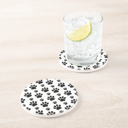 Paw Pattern, Dog Paws, Paw Prints, Black and White Zandsteen Onderzetter (Zijkant)