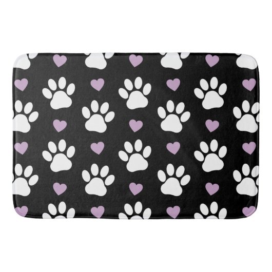 Paw Pattern, Dog Paws, White Paws, Lila Hearts Badmat (Voorkant)