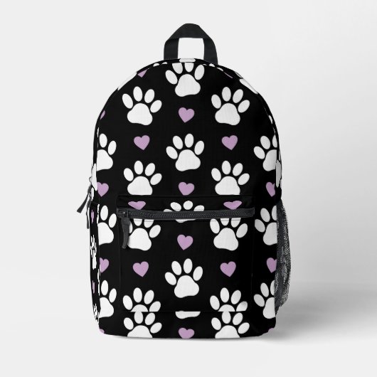 Paw Pattern, Dog Paws, White Paws, Lila Hearts Bedrukte Rugzak (Voorkant)