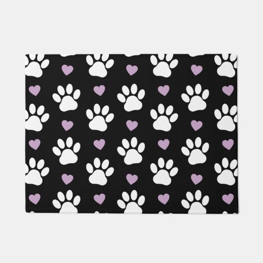 Paw Pattern, Dog Paws, White Paws, Lila Hearts Deurmat (Voorkant)