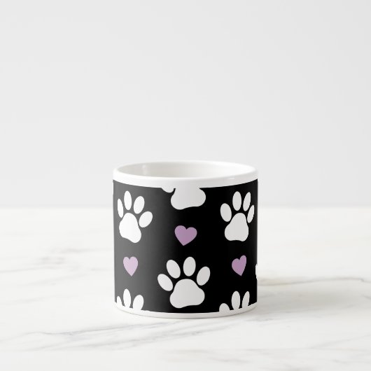 Paw Pattern, Dog Paws, White Paws, Lila Hearts Espresso Kop (Voorkant)